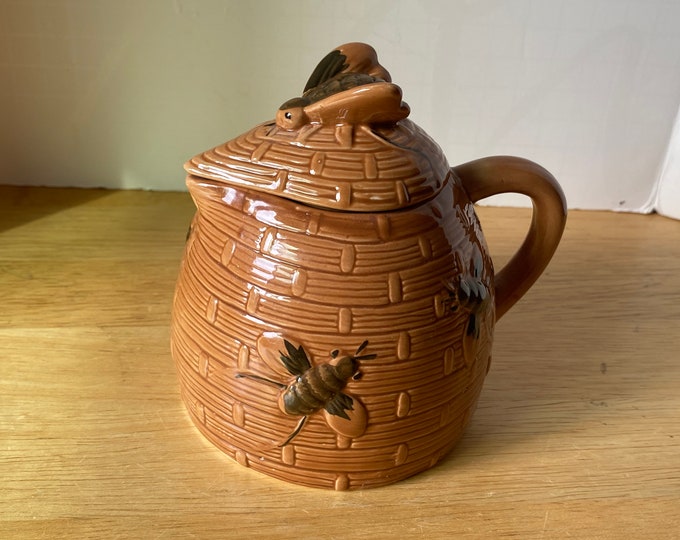Vintage bee hive with bees small ceramic creamer jar