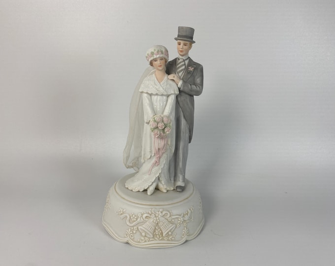 1989 Roman Inc. Love Everlasting Porcelain Bisque Ceramic Bride and Groom Music Box Wedding Cake Topper - Plays Let Me Call You Sweetheart