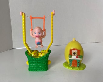 Choice of 1960s Plastic Easter Egg House Viewer (like View Master) w/ several pictures to see inside or Push Puppet Summersaulting Chick