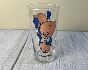 Vintage 1993 Loony Tunes Blue Porky Pig drinking glass