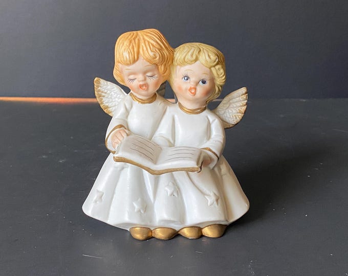 Vintage Caroling Angels Ceramic Bisque  Figurine