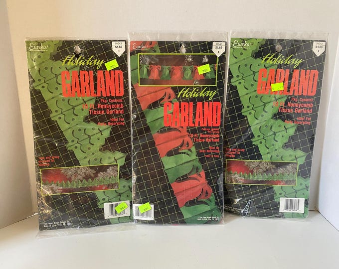 Set of 3 Vintage Honeycomb Tissue Paper Christmas Garland - each 10 feet long and New in Package