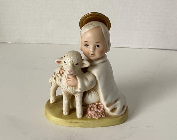 Vintage Homco Porcelain Bisque Holy Child of Jesus with Lamb