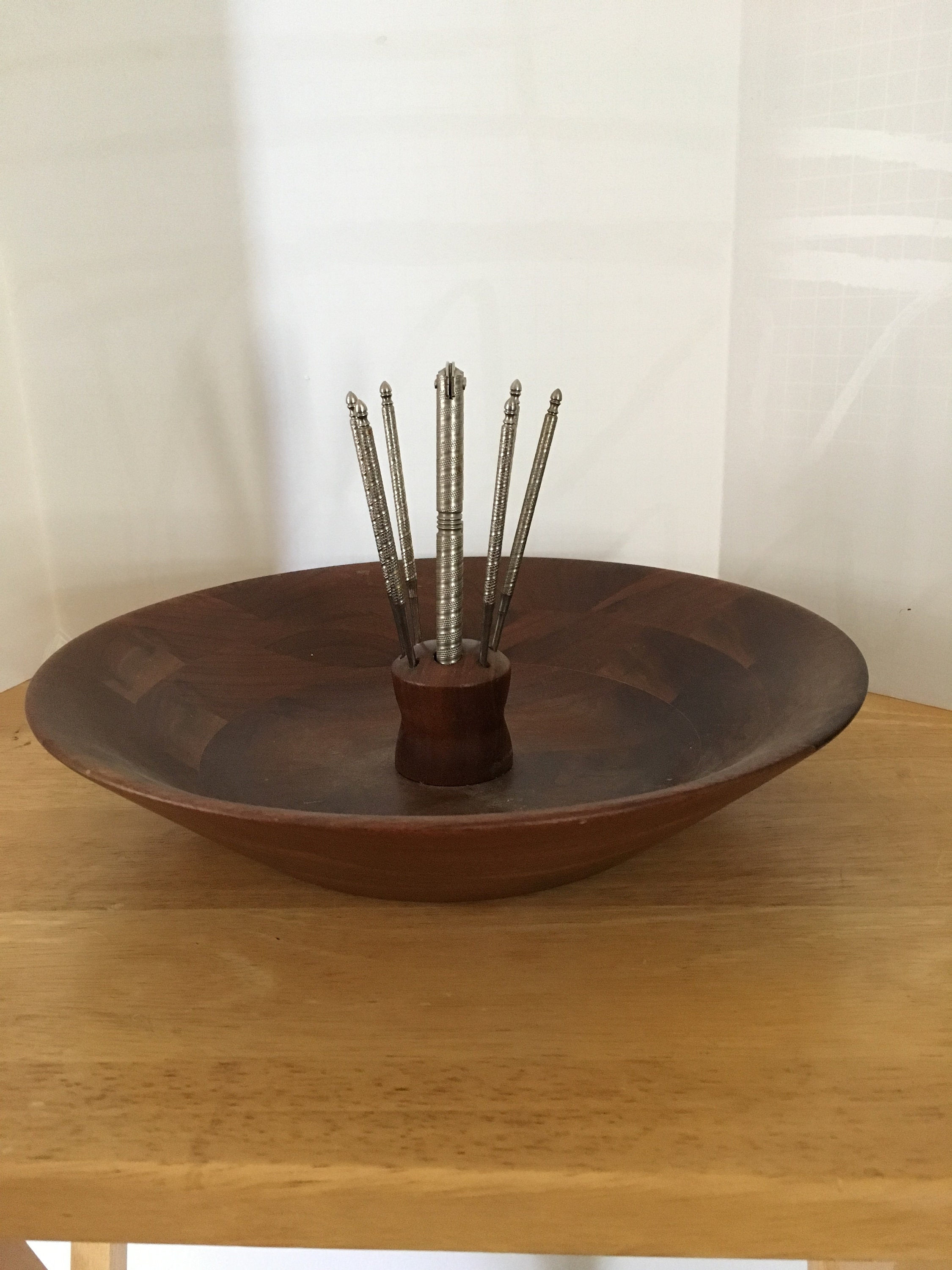 Vintage 8 piece solid Walnut nut bowl set