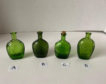 Choice of Green Wheaton Thomas Jefferson Glass Bottle (D) or Benjamin Franklin Green Bottles Made in Taiwan (A, B, C)