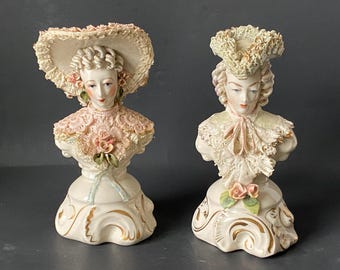 Set of 2 Cordey Cybis Dipped Lace Victorian ceramic Female  and Male Ornate Bust - Very Fancy