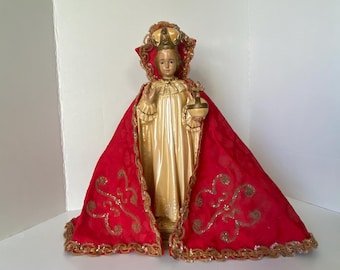 16" Tall Infant Jesus of Prague Chalkware Figurine with red vestment