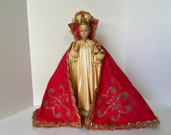16" Tall Infant Jesus of Prague Chalkware Figurine with red vestment