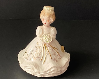 Vintage Josef Originals 4" Porcelain Ceramic Bride Spinning Musical Box - Plays, "Here Comes the Bride"