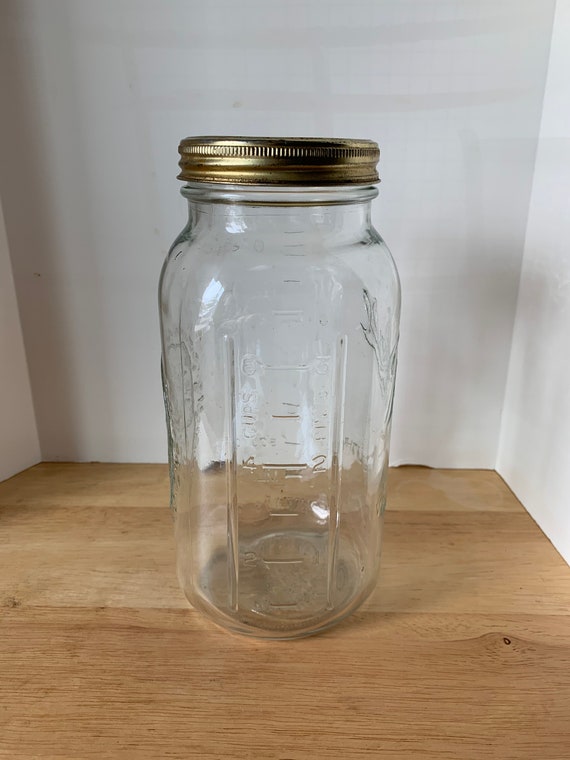 Vintage Ball Wide Mouth Clear 7 Cup/3.5 Pints/ 1750 ML Mason Jar With Grape  Vine Design and Measure Side Panel 