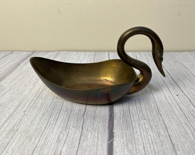 Vintage MCM Brass Swan dish made in India