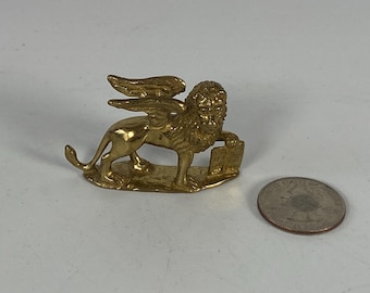 Small 2" Brass Lion of Saint Mark winged Lion Holding Scroll