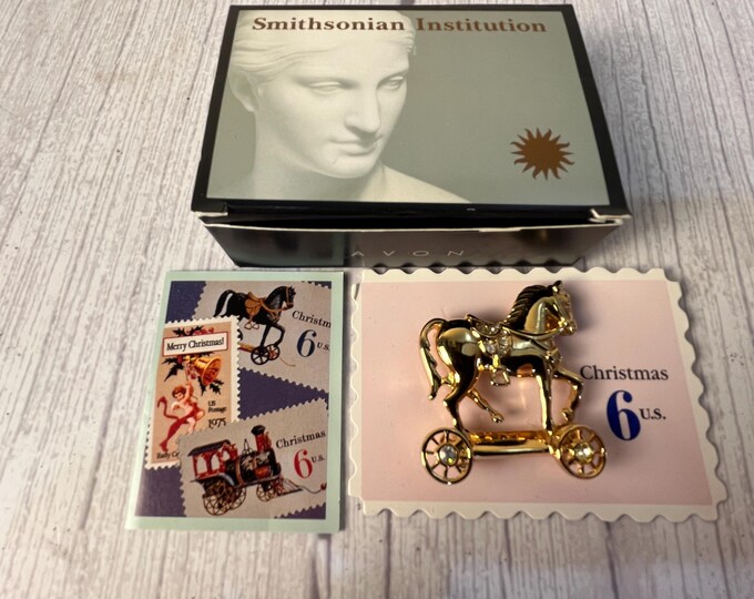 Avon 1996 Smithsonian Institution Toy Horse pin in original box