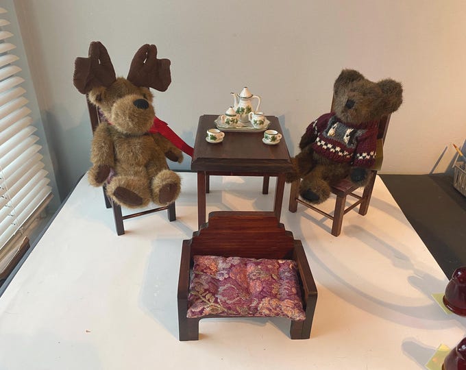 Tea Party Time!  14 Piece Table, Chairs, Boyd's Bear Stuffed Teddy Bear and Moose and  Tea Set