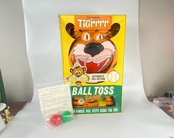 1966 Transogram 19" Tall Tigrrrr Ball Toss Game with Score-A-Matic Dial and Automatic Ball Return in Original Box!