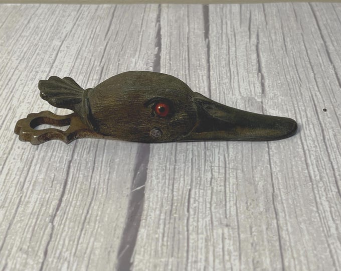 Victorian brass red glass eyes duck head bill or paper holder
