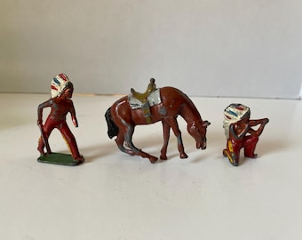 Vintage 3 Piece Set  JoHill Co Hollow Lead Horse from England and 2 Unbranded Lead Metal Indians