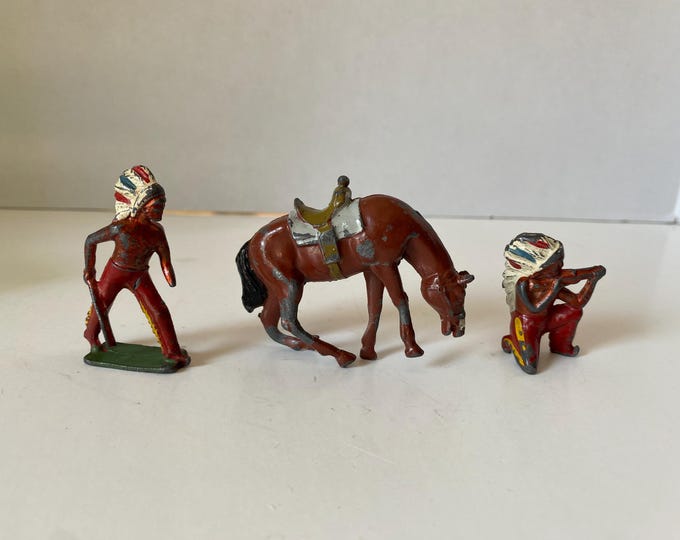 Vintage 3 Piece Set  JoHill Co Hollow Lead Horse from England and 2 Unbranded Lead Metal Indians