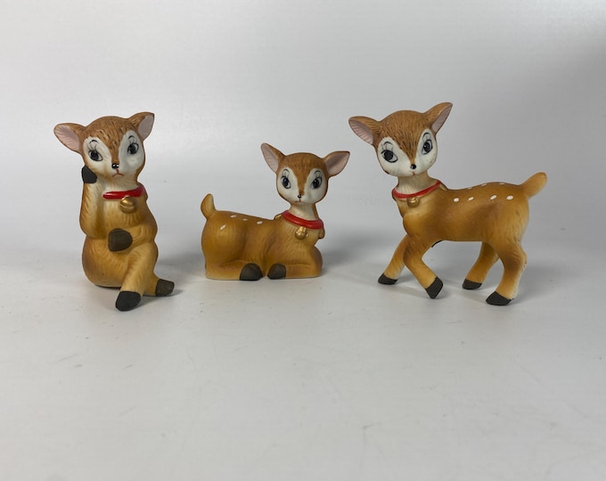 Vintage Set of 3 HOMCO  #5606 Reindeer Fawn Procelain Bisque set