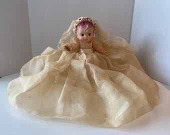 1940s Celluloid 10" Kewpie Doll in Vintage Bridal Gown - Made in Occupied Japan