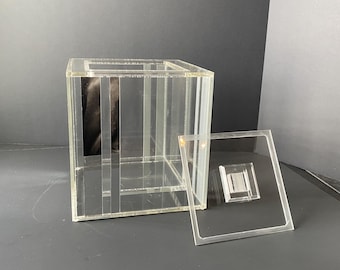 Super Cool and RARE MCM Clear Lucite with Mirror Panels Square Ice Bucket with Lid
