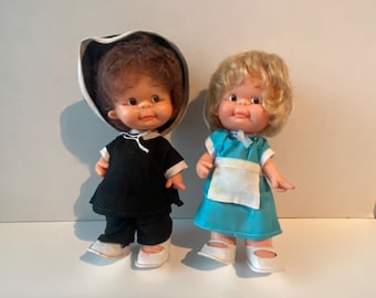 Set of 2 Vintage Pit and Pat Dolls from Eugene Doll and Novelty Co - Pilgrim and  Waitress