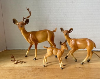 Set of 3 Hard Plastic Buck, Doe and Fawn Deer Family Figurines
