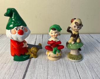 choice of 2 Pixie Elves on mushroom or Gnome cutting wood