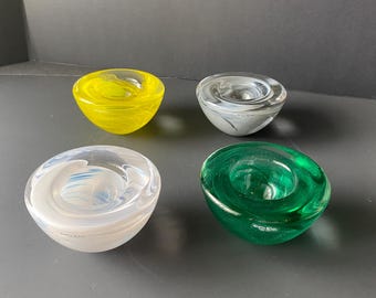 Choice of Heavy Glass Kosta Boda Atoll Contrast Sweden Tea Light bowls 4 1/2" diameter in white, yellow, green and gray by Anna Ehrner