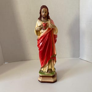 12&quot; tall Vintage  Italian Sacred Heart of Jesus Ceramic Statue made in Italy
