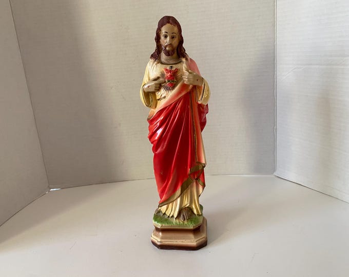 12" tall Vintage  Italian Sacred Heart of Jesus Ceramic Statue made in Italy