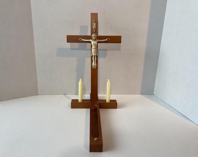 Vintage Sick Call Crucifix - Last Rites Catholic Religious Travel Kit w/2 unused candles