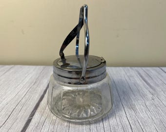 Vintage glass Jelly/Jam/Sugar bowl with folding opening steel top made in Italy