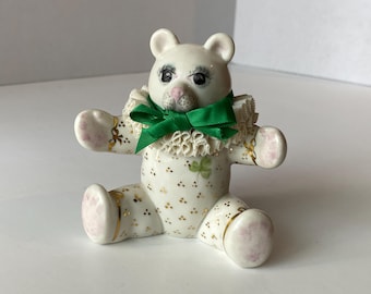 Irish Dresden Lace Porcelain Irish Bear with gold accents