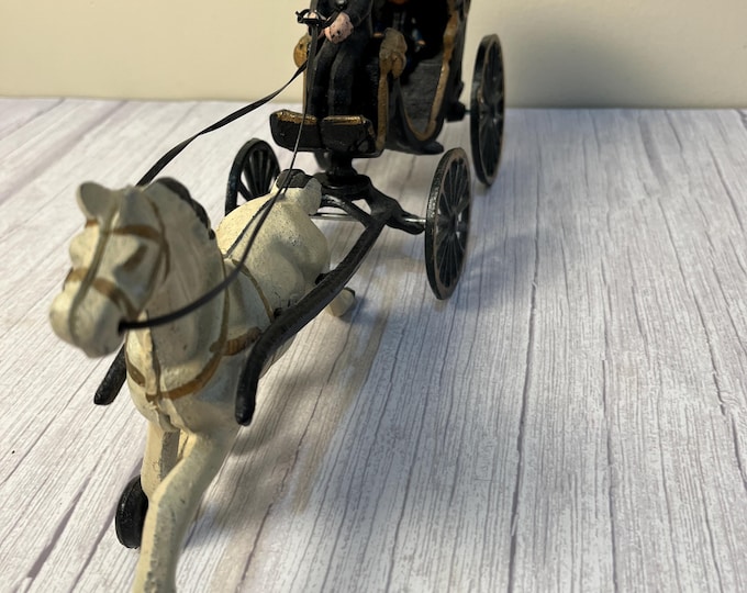 4-piece cast iron Amish horse and carriage
