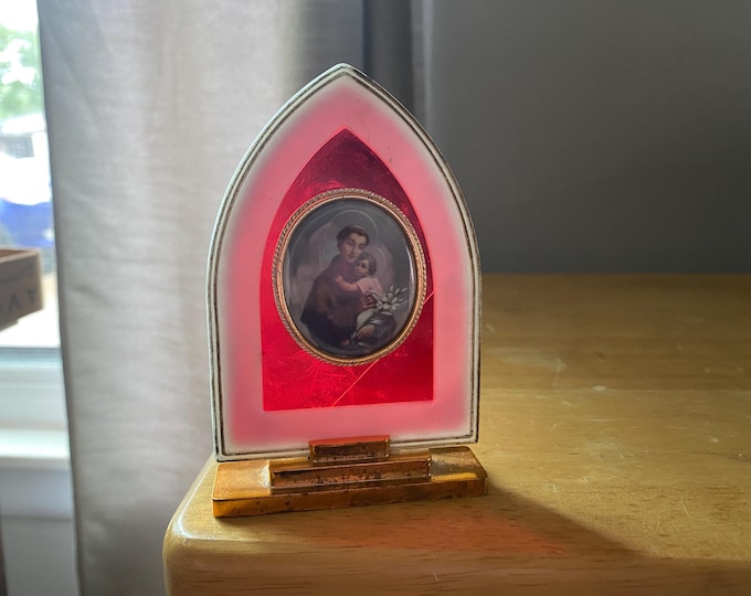 From Italy Vintage St. Anthony and the Christ Child table top plastic adoration plaque