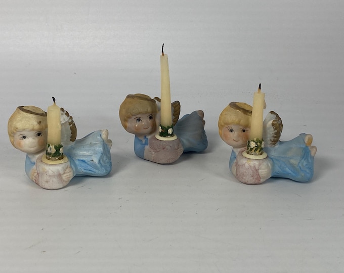 Vintage Set of 3 Porcelain BisAngel Candle or Light Covers in original box