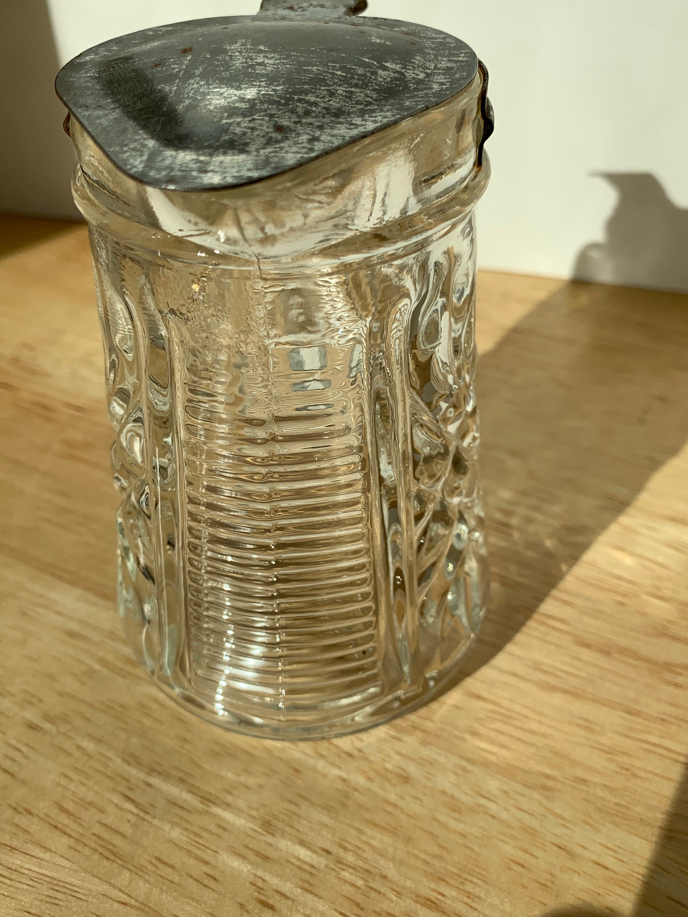 Vintage embossed glass syrup dispenser