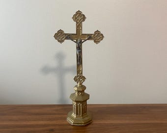17" Tall 1930 German Brass Altar Gothic style Crucifix