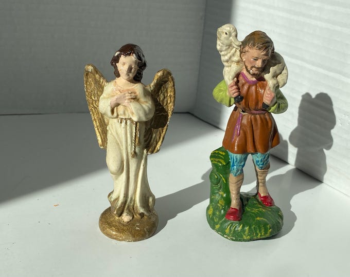 Choice of Paper Mache Angel or Shepherd with Lamp from Italy