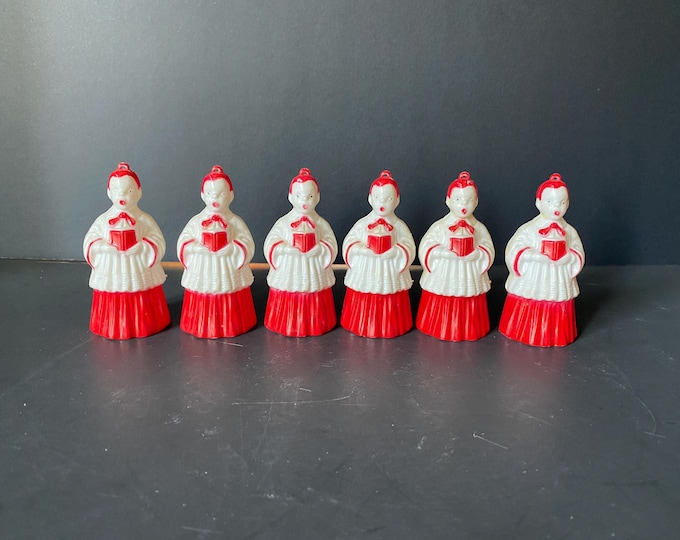 1950s Set of 6 Irwin Company Hard Plastic Choir Boy Ornaments