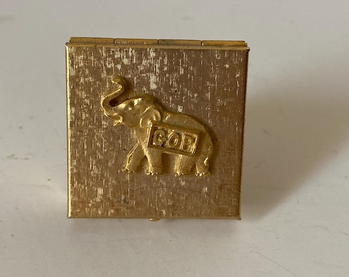 Vintage Gold Tone Metal GOP Elephant Pill - Trinket Box