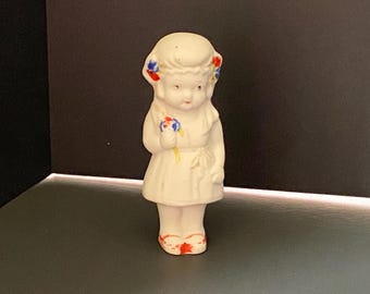 Vintage Bisque Penny Doll Bride with Flowers