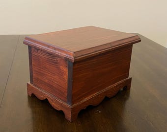 Vintage Doll Size Wooden Hope Chest or Jewelry Chest with wooden shelf basket inside