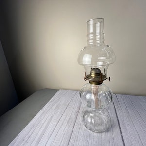 vintage large clear double pumpkin pattern male style oil lamp with bubble chimney and wick