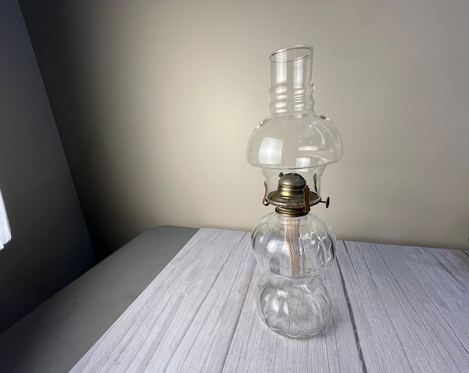 vintage large clear double pumpkin pattern male style oil lamp with bubble chimney and wick