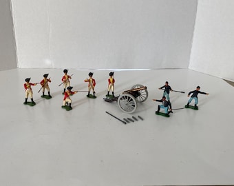 1960s-1970s set of 15 Britain's Ltd Made in England British Grenadiers, Civil War Blue Coats &   Napoleon 12 Pounder Cannon Field Gun