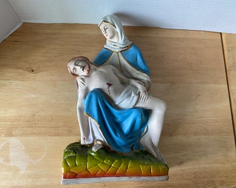 Michelangelo's La Pieta,  Jesus and Mary at Mount Golgotha representing the "Sixth Sorrow" of the Blessed Virgin Mary Plaster figurine