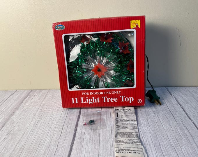 Vintage Red Poinsette and green lighted tinsel wreath in Original Box