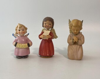 Set of 3 Angels - Pink Goebel Ceramic Angel and 2 plastic angels